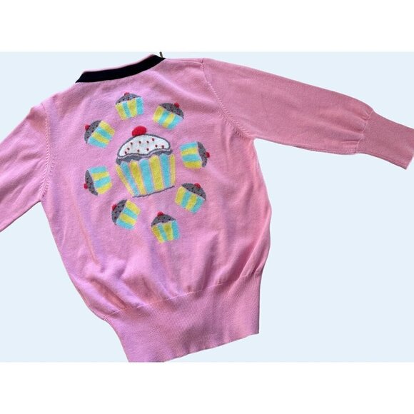 BEA YUK MUI Pink Cupcake Design Cardigan Sweater Sz Small - Picture 1 of 8